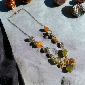 Mixed Medium Beaded Boho Silver Tone Metal Women Fashion Necklace 23" Length